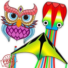 Kites for Kids Adults Easy Fly Purple Owl Grassland Octopus 328ft String