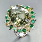 Popular 42 ct Natural Green Amethyst Ring 925 Sterling Silver Size 9 /R450327