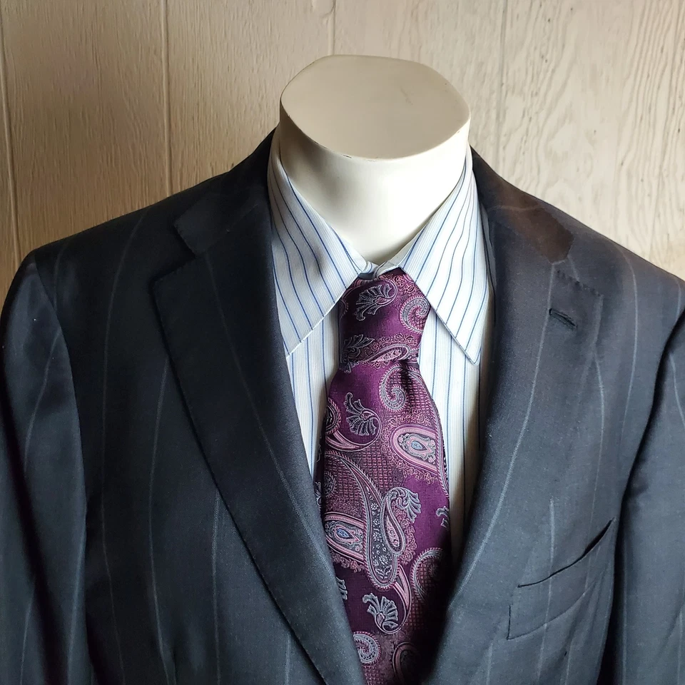 Blazer Isaia Napoli Para Hombres 40 R Gris Rayas Lana Super 140 Puños de Cirujano Italia Foto 3 de 4