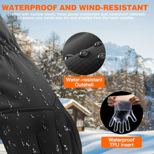 Winter wasserdichte Handschuhe Herren Damen, winddichte warme Skihandschuhe für große schwarz - Bild 4 von 6