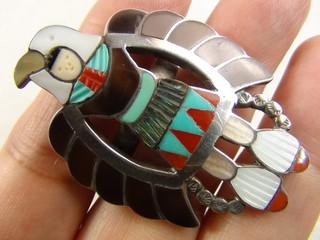 Zuni Madeline Beyuka 14g 1 7/8" Ring Sterling Eagle Dancer Kachina 9 Native