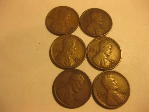 6- coins 1910-S--15-S Lincoln cents /Good or Better