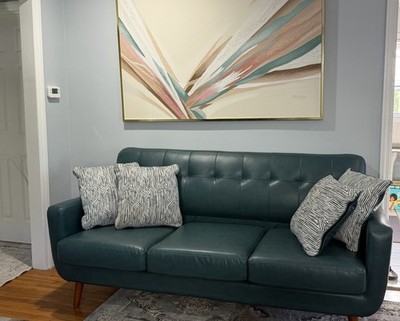 Sofamania EXP159-NV Mid Century Top Grain Italian Leather Sofa - Polo Blue