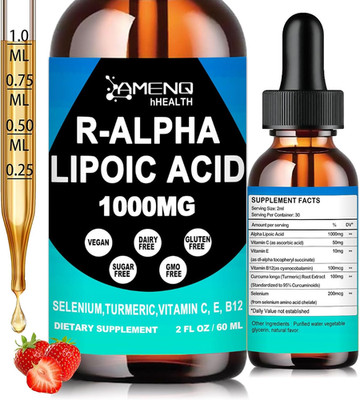 Liquid Alpha Lipoic Acid Drops 1000mg with Stabilized R-ALA Antioxidant