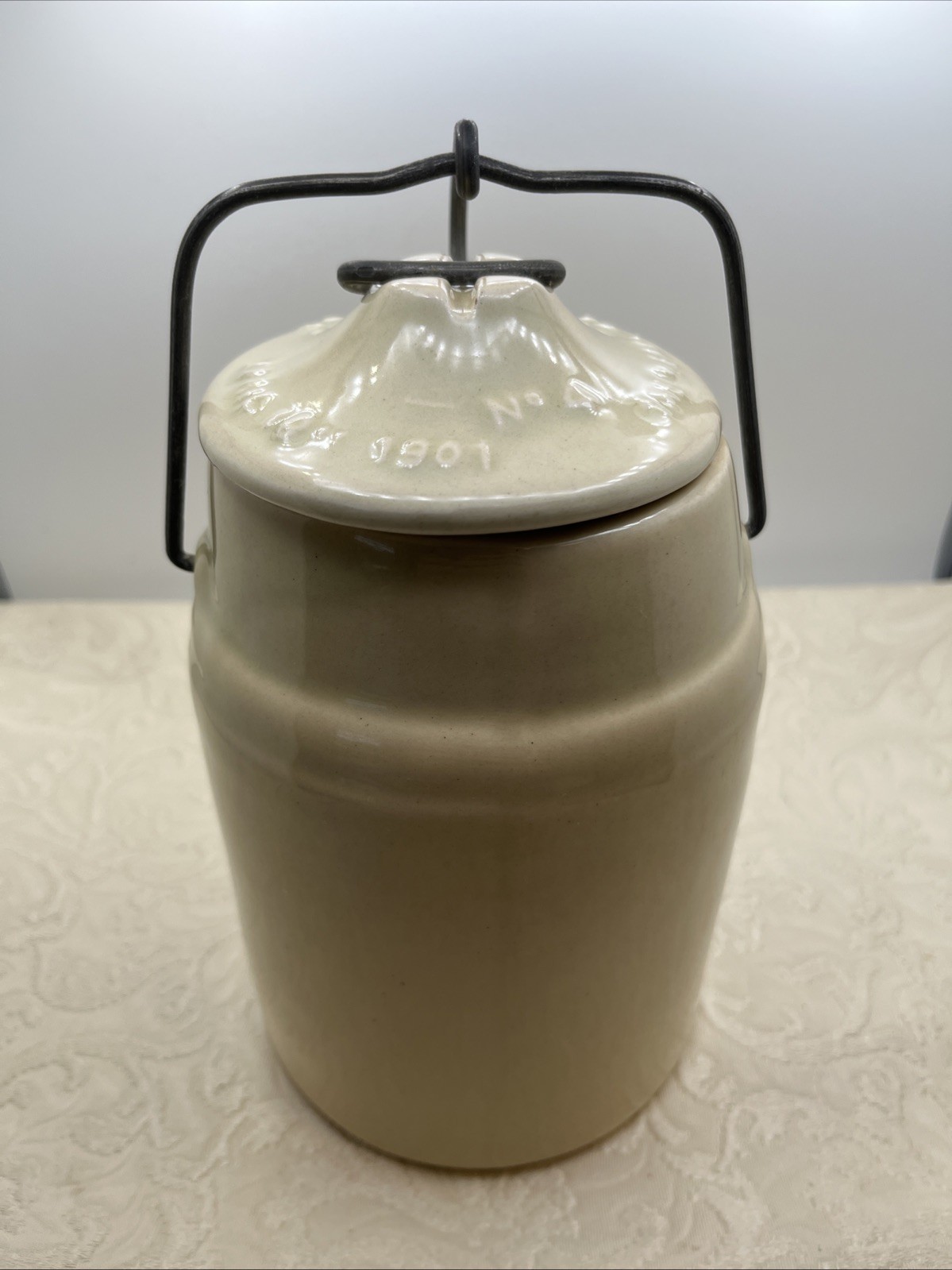 1901 WESTERN STONEWARE No4 Lidded Jar Crock WEIR SEAL Monmouth Illinois