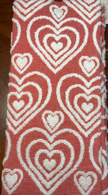Rachel Zoe Kitchen Towels (2) HEARTS RED WHITE CHENILLE 100% COTTON NWT