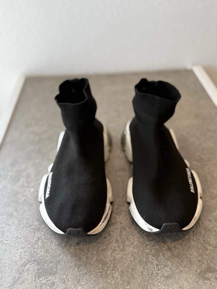 Balenciaga Black Knit Fabric Speed Trainer Slip On Sneakers Size 39 - Image 2 of 4