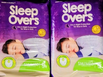 New 4 Packs of 15 (60 Total) Sleep Overs by Cuties Size Sm/ Med 38 - 65 lbs