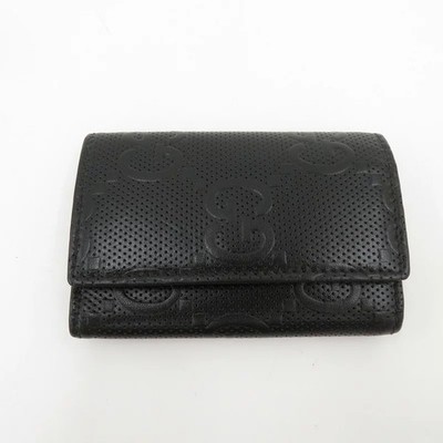 GUCCI GG Embossed Key Case with Key Ring 625565-1147 Black Leather Used