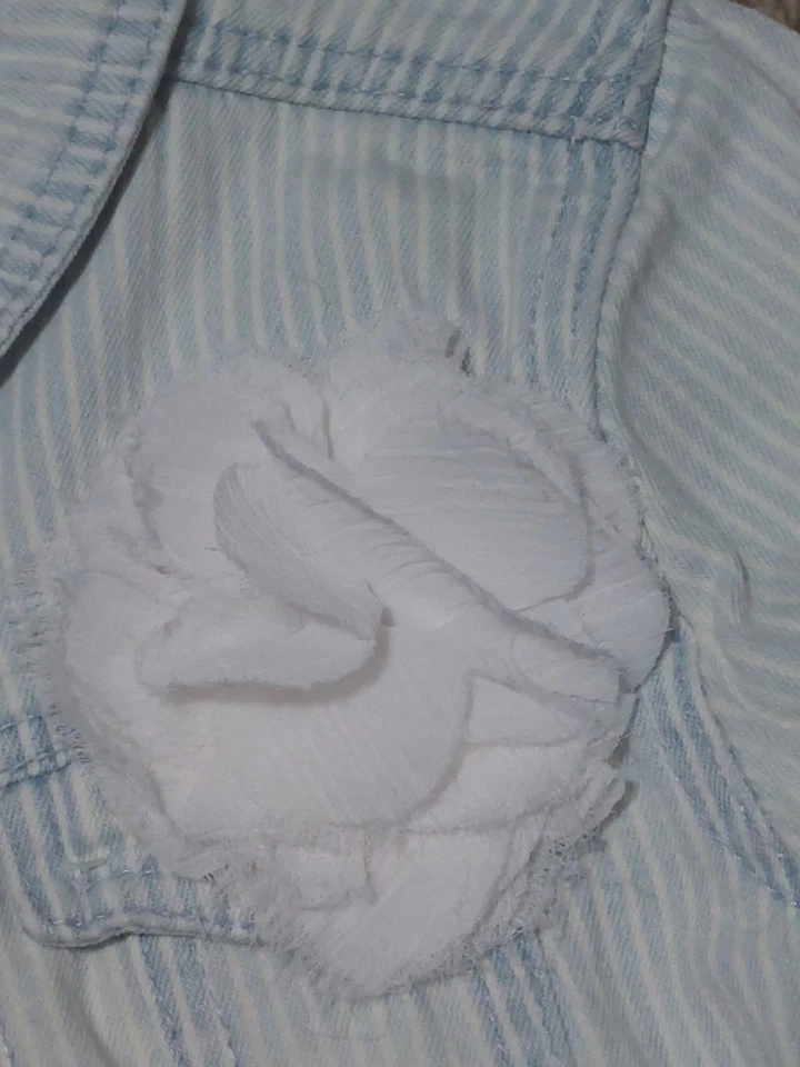 Genuine Kids Girl's Pin Striped Jean Jacket 5T Flower Decor  - Image 3 of 4