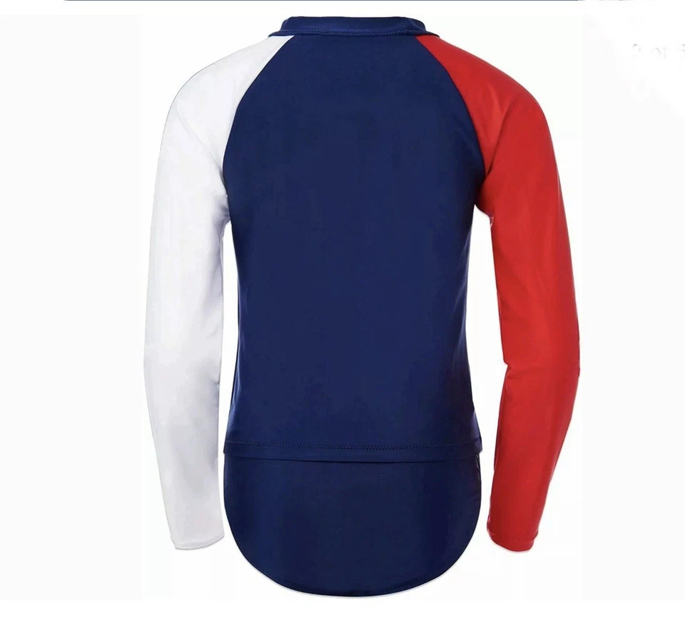JUEGO DE TRAJE DE BAÑO PARA NIÑAS TOMMY HILFIGER MANGA LARGA PROTECTOR CONTRA ERUPCIONES TALLA 16•ROJO/BLANCO/AZUL Foto 2 de 4