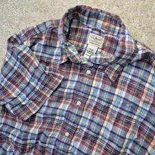LL Bean Linen Shirt Mens Large Blue Plaid Coa...