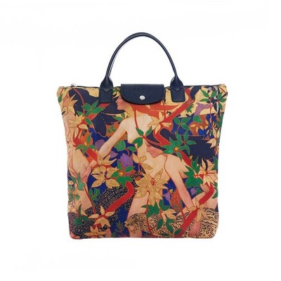Faltbare Kunst Beuteltasche Damen wiederverwendbar leicht Einkaufstasche Ledergriffe