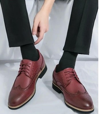 Men's Faux Leather Lace Up Round Toe Brogue Business Formal Casual Wedding Shoes