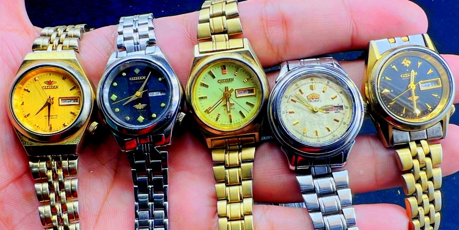 Of Japan Watch Of LOT Vintage AUtomatic Waman Orient CITIZEN 21Jewels 5 Date Day - vintagewatches.pk
