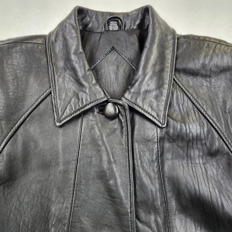 Gabardina de cuero para mujer negra M/L/XL larga PIEL DE CORDERO SUAVE vintage años 80 90 rara Foto 3 de 4