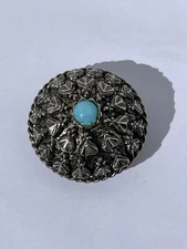 Vintage NONY NY Button Cover Silver Tone with Turquoise Center.
