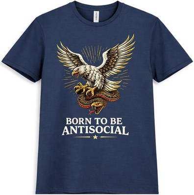 Born To Be Antisocial T-Shirt Adler Schlange Biker Gothic Tattoo Geschenk Grafik Tee