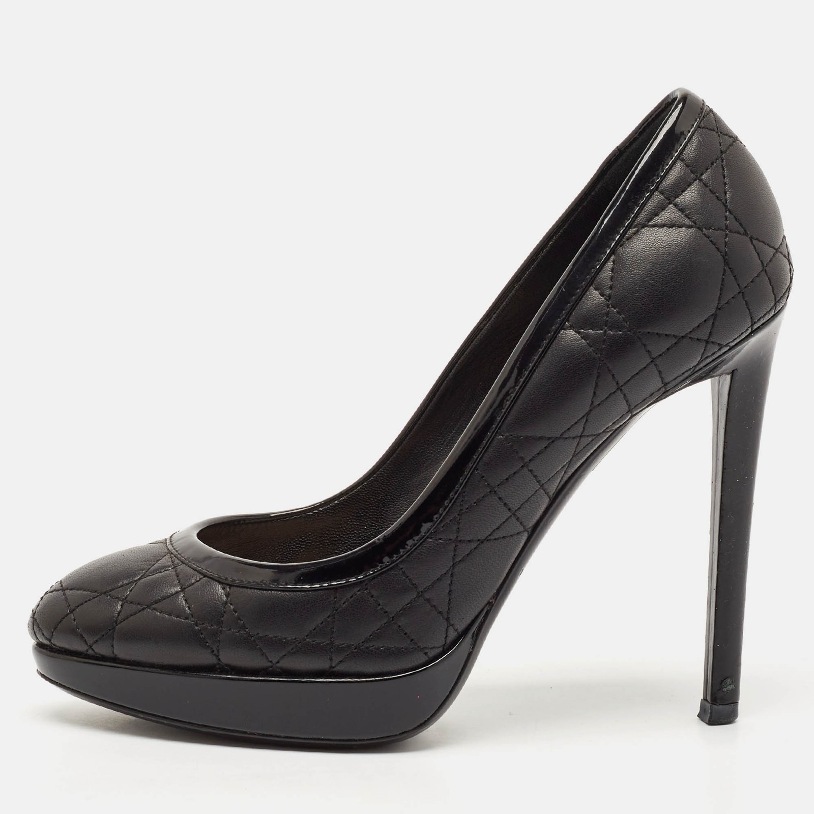 Dior Black Quilted Cannage Leather Platform Pumps in Size 35