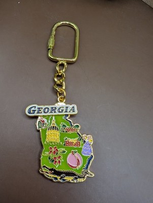 State of Georgia Travel Souvenir Key Ring Map Shaped Landmarks Attractions