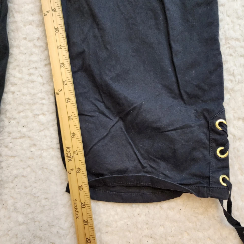 Calça Capri Cappagallo Cropped Tamanho 16 Preta Algodão Elástico Bainha Laçada Casual - Imagem 2 de 4