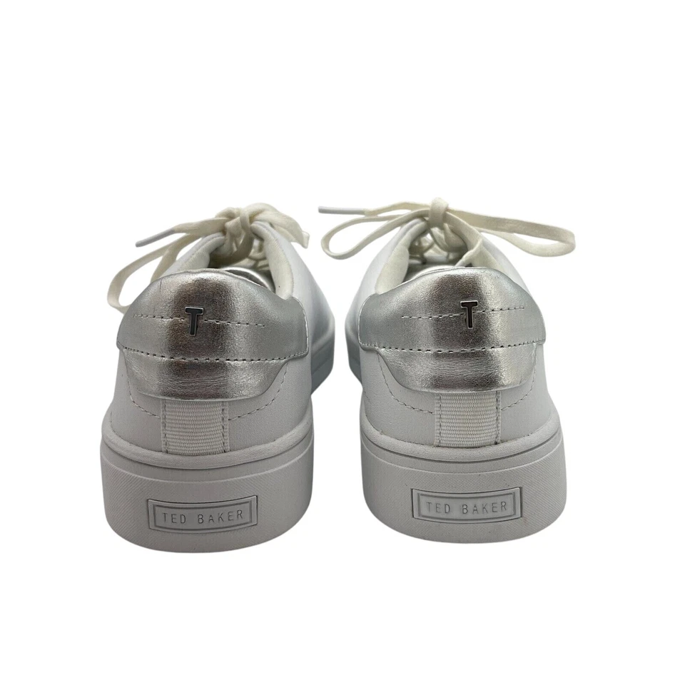 Ted Baker Zenis Trainers Ladies Shoes White Leather Silver Tipping - Size US 8 - Image 4 of 4