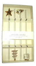 4 Pier 1 Gold Accent Christmas Glass  Swizzle Sticks / Drink Stirrers