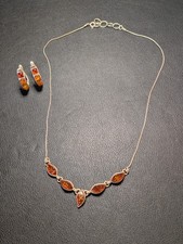 925 Sterling Silver Necklace And Matching Earrings Gift Set Length 8" 10.7G