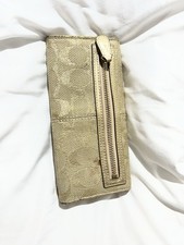 Coach Gold Metallic Logo Folding Wallet for Women with Zipper Accents