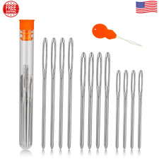 12PCS Large-Eye Blunt Needles   3 Sizes Yarn Needles with Threader Silver 