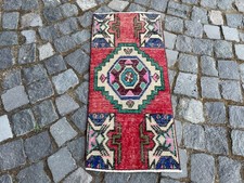 Türkischer Vintage Kleiner Teppich Handgefertigt Wolle Böhmisch Badematte Vorleger 1,2 x 2,6 Fuß