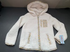 Cat Jack youth kids hooded jacket full zip white W/floral trim NEW size M 7/8