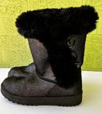 SO/Kohl s Girls Sophia Black Sparkle Soft Furry Winter Boots Size 1 Youth S2