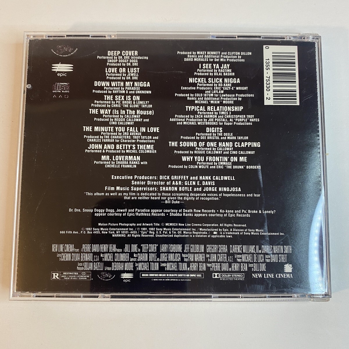 Deep Cover [PA] Soundtrack (CD, 1992, Solar / Epic) Rap Hip