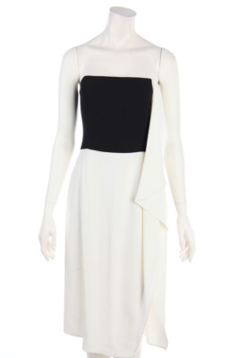 HALSTON dress Volants Frills 10 = D 40 black-white NEW