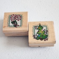 Inkadinkado Swirly 9970 Holiday Christmas Rubber Stamp Wood Tree Candy Cane EUC