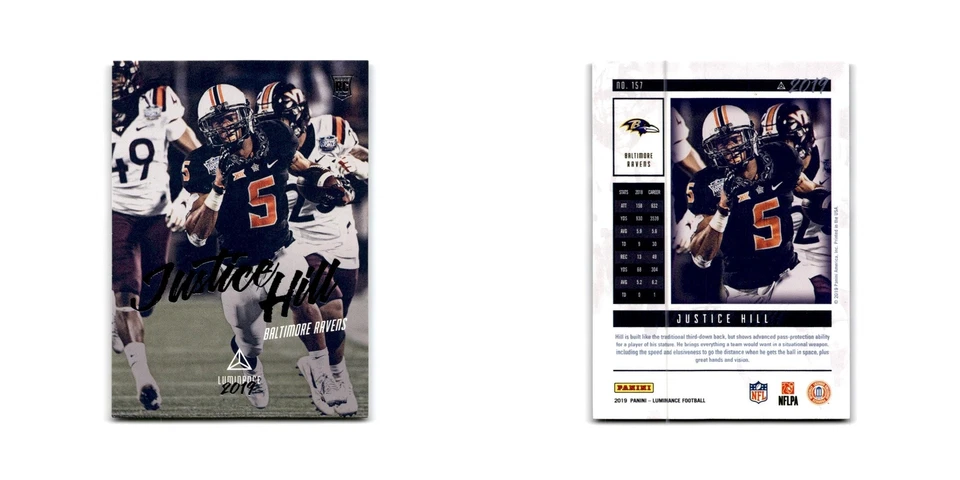 Justice Hill Rookie 2019 Panini Luminance #157 Baltimore Ravens Football Card NM - Image 3 of 3