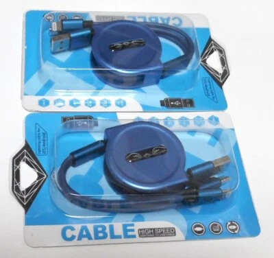 2 pack Multi USB Charger Cable Retractable 3 In 1 Multiple Charging Cord Adapter - Image 1 of 4