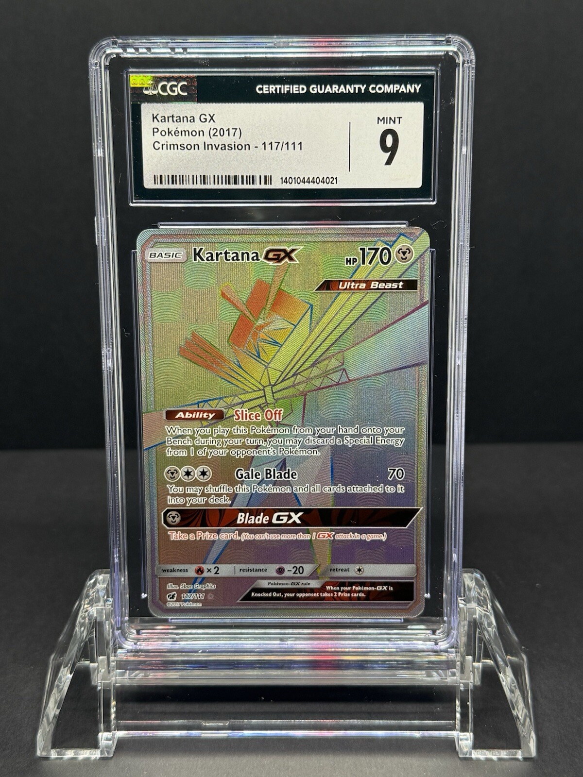CGC 9 MINT Kartana GX 117/111 S&M Crimson Invasion Secret Rare Pokémon Rainbow
