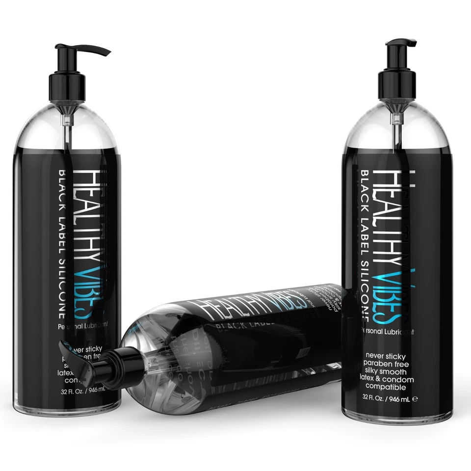 Lubricante personal íntimo de silicona etiqueta negra de 32 oz de Healthy Vibes Lube Foto 4 de 4