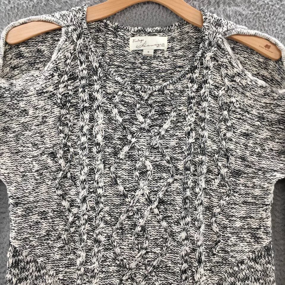 Vintage Havana Sweater Womens S Black White Cold Shoulder Long Sleeve Knitted - Image 2 of 4