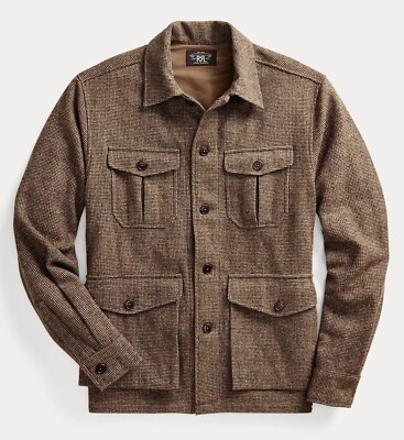 RRL Ralph Lauren Tweed Wool Lined English Overshirt Jacket Men
