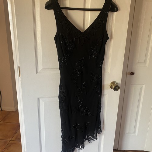Sue Wong Black Beaded Floral Crochet 