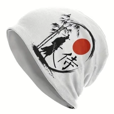 Japanese Samurai Warrior Beanie Cap Skully Hat One Size Fits All White Solitude