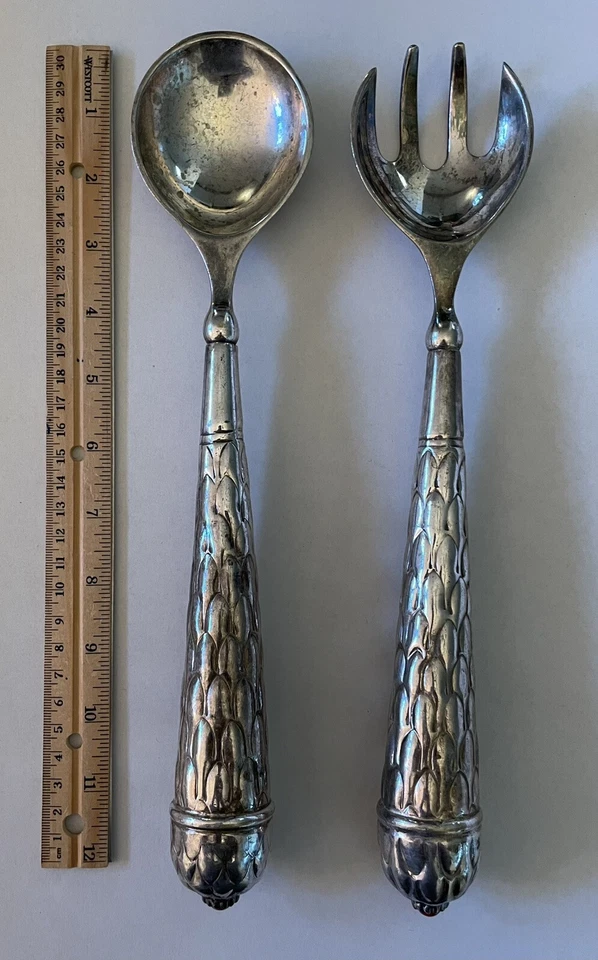 Vintage Silver Plated TWO’S COMPANY Dining Serving Spoon & Fork RED STONE 12” - Image 4 of 4