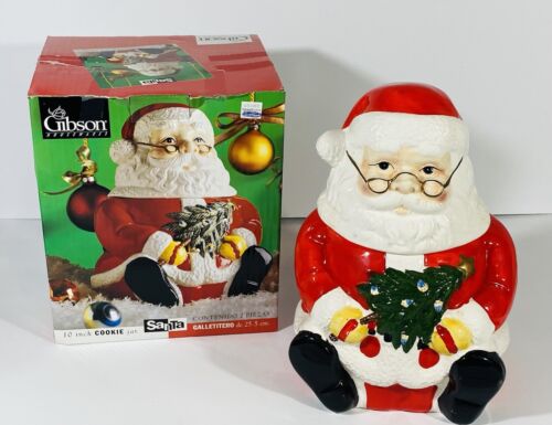 Santa Claus Cookie Jar Sitting Gibson Ceramic 11” Christmas Holiday Hoho Gift - Picture 1 of 10