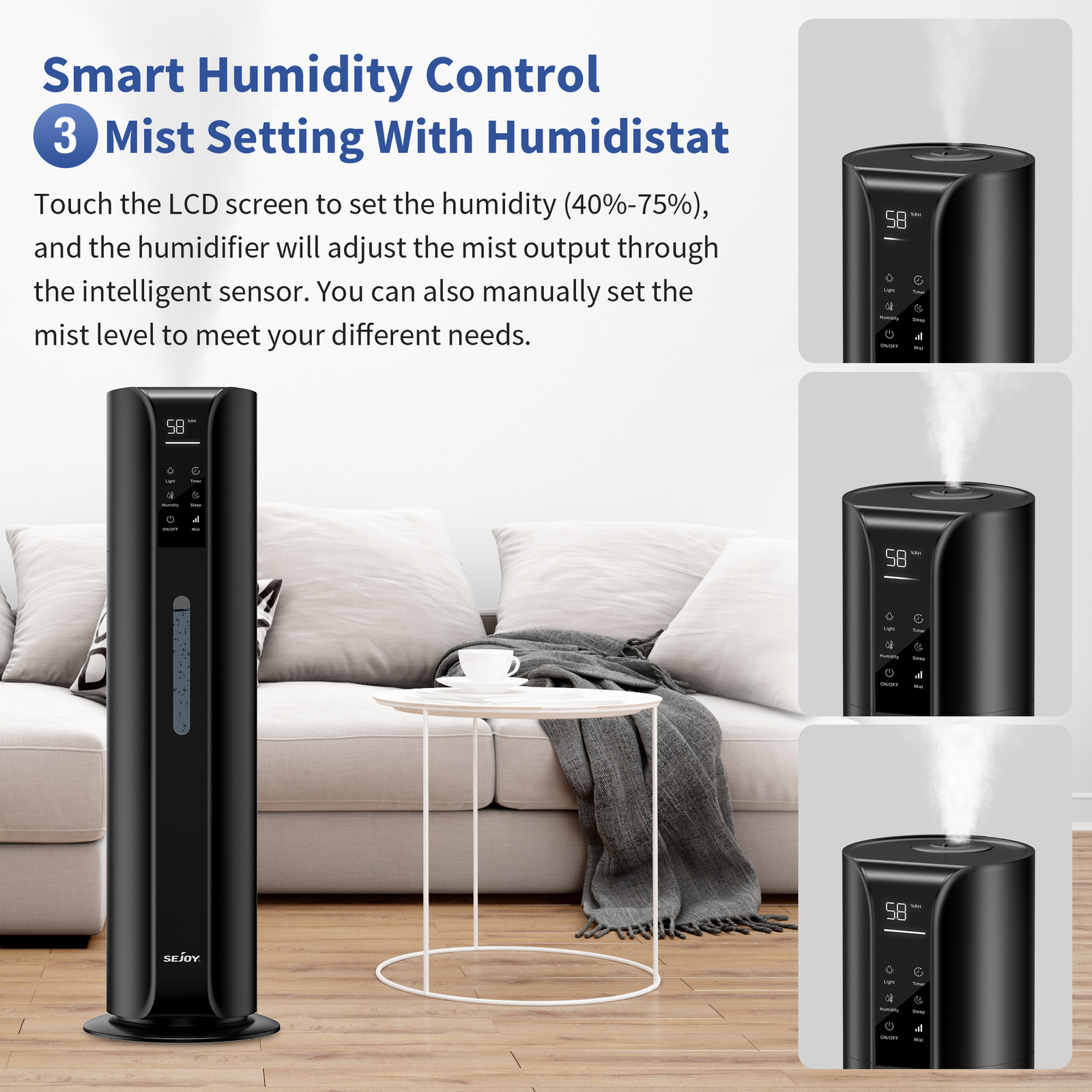 SEJOY 9L Humidifiers for Large Room Cool Mist Top Fill with Essential