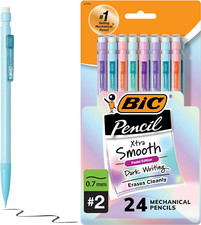 BIC 0.7mm No.2 Mechanical Pencils 24 Pack - Pastel Barrels, Smooth, Clean Erase 