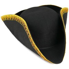 TRICORN HAT Colonial Black with Gold Trimming Revolutionary Costume SKELETEEN