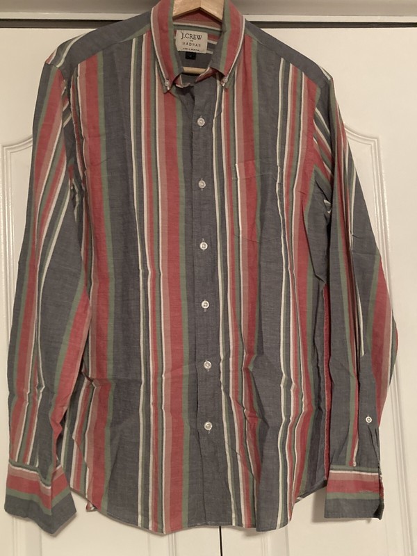 J. Crew Madras Shirt Men's Medium Vertical Stripes 100% Cotton EXCELLENT